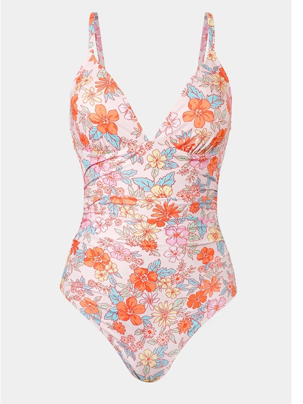 Cupsh: Pink Floral V-Neck One-Piece Swimsuit - Picture 6 of 13